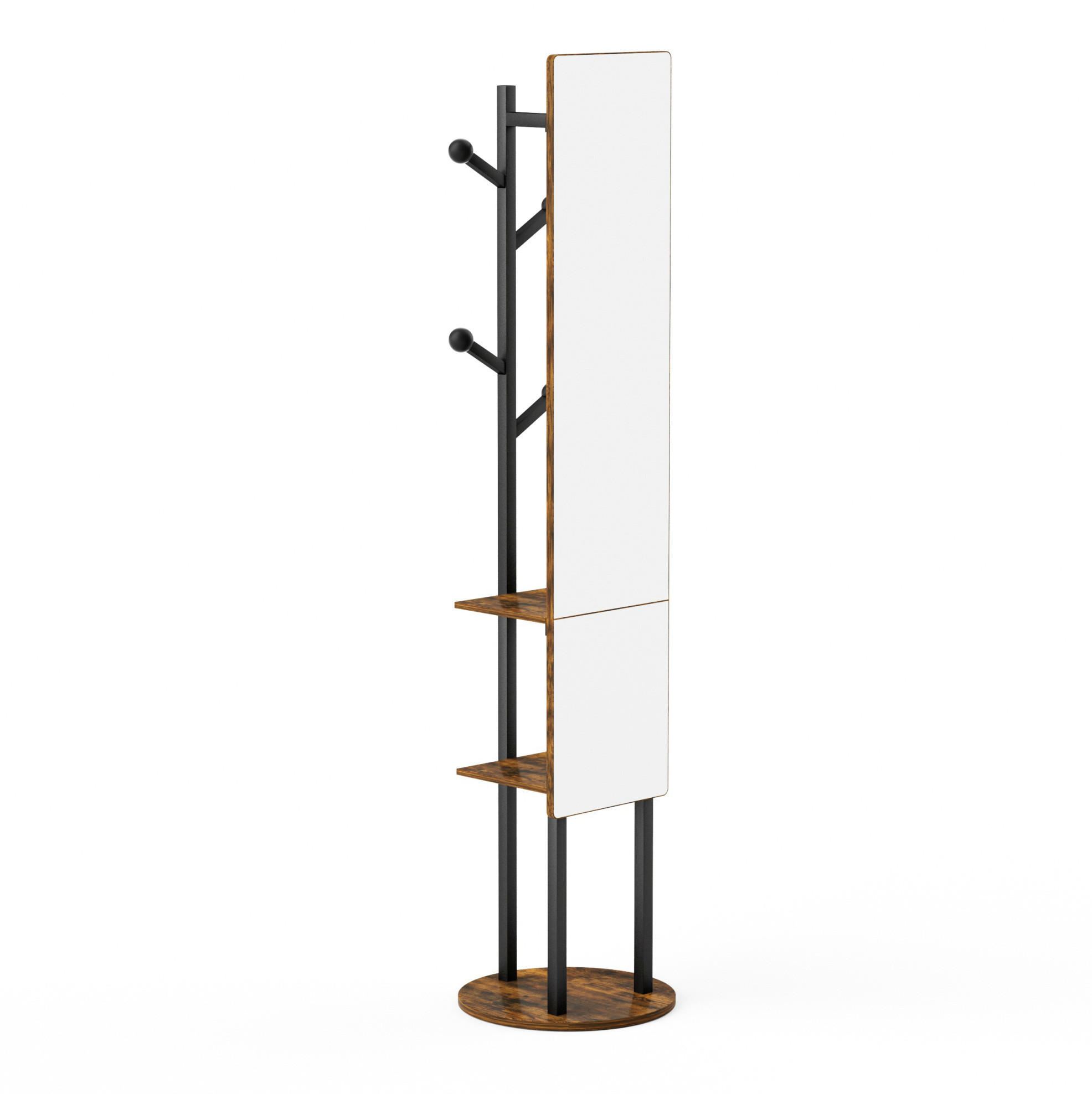 STANDGARDEROBE mit Spiegel 40/40/174 cm in Schwarz/Braun, drehbar - Schwarz, Holzwerkstoff (40/174/40cm) - BEAOK