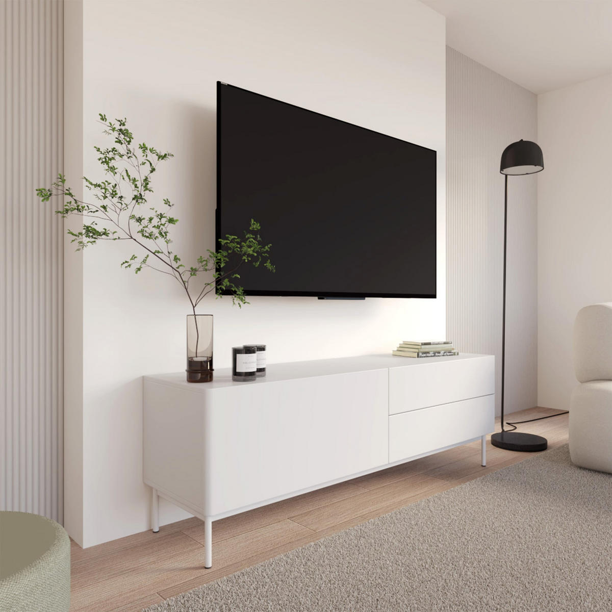 TV-STOLEK Olio Bílá 160 cm - bílá, kov/kompozitní dřevo (160/52/38.6cm) - Selsey