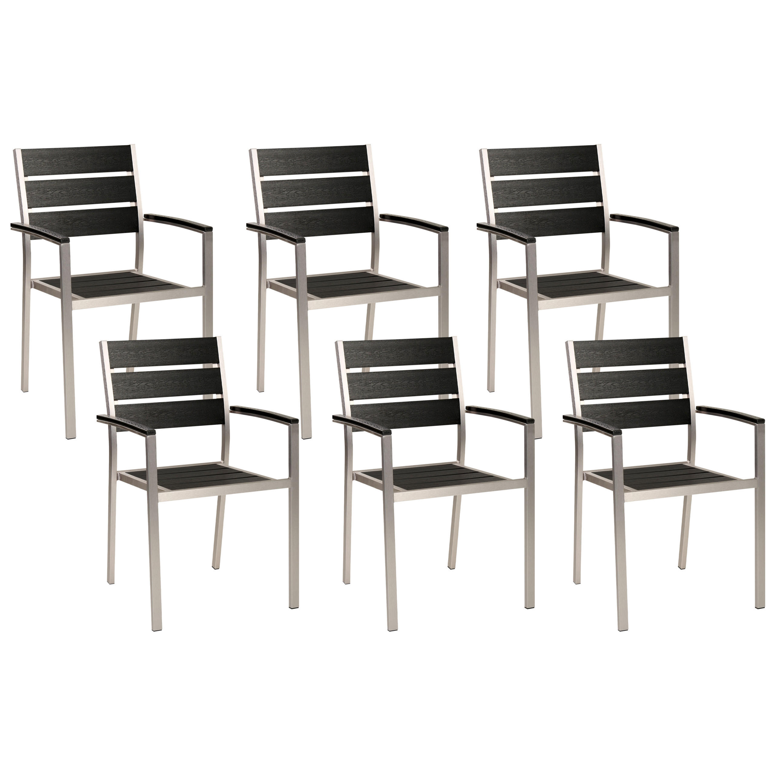 GARTENSTUHL 6er-Set Kunstholz schwarz Vernio - Schwarz, Kunststoff (54/88/57cm) - Beliani