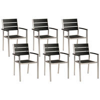 GARTENSTUHL 6er-Set Kunstholz schwarz Vernio - Schwarz, Kunststoff (54/88/57cm) - Beliani
