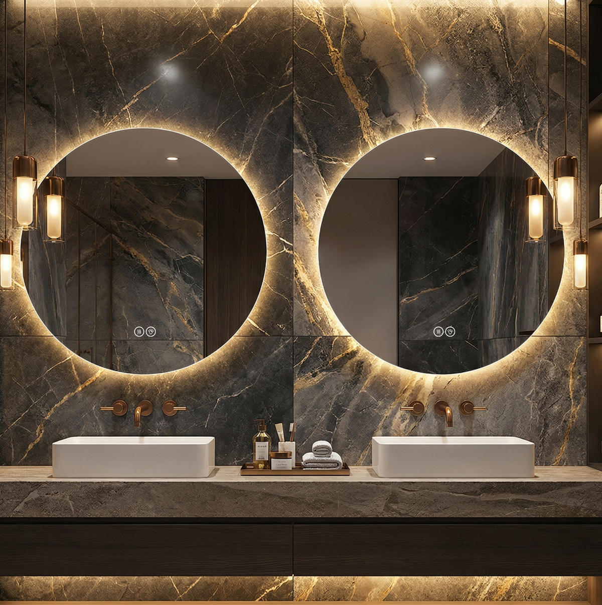 WANDSPIEGEL 80/3/80 cm silber aus Glas und Metall mit LED - Silberfarben, Glas (80/3/80cm) - OKWISH