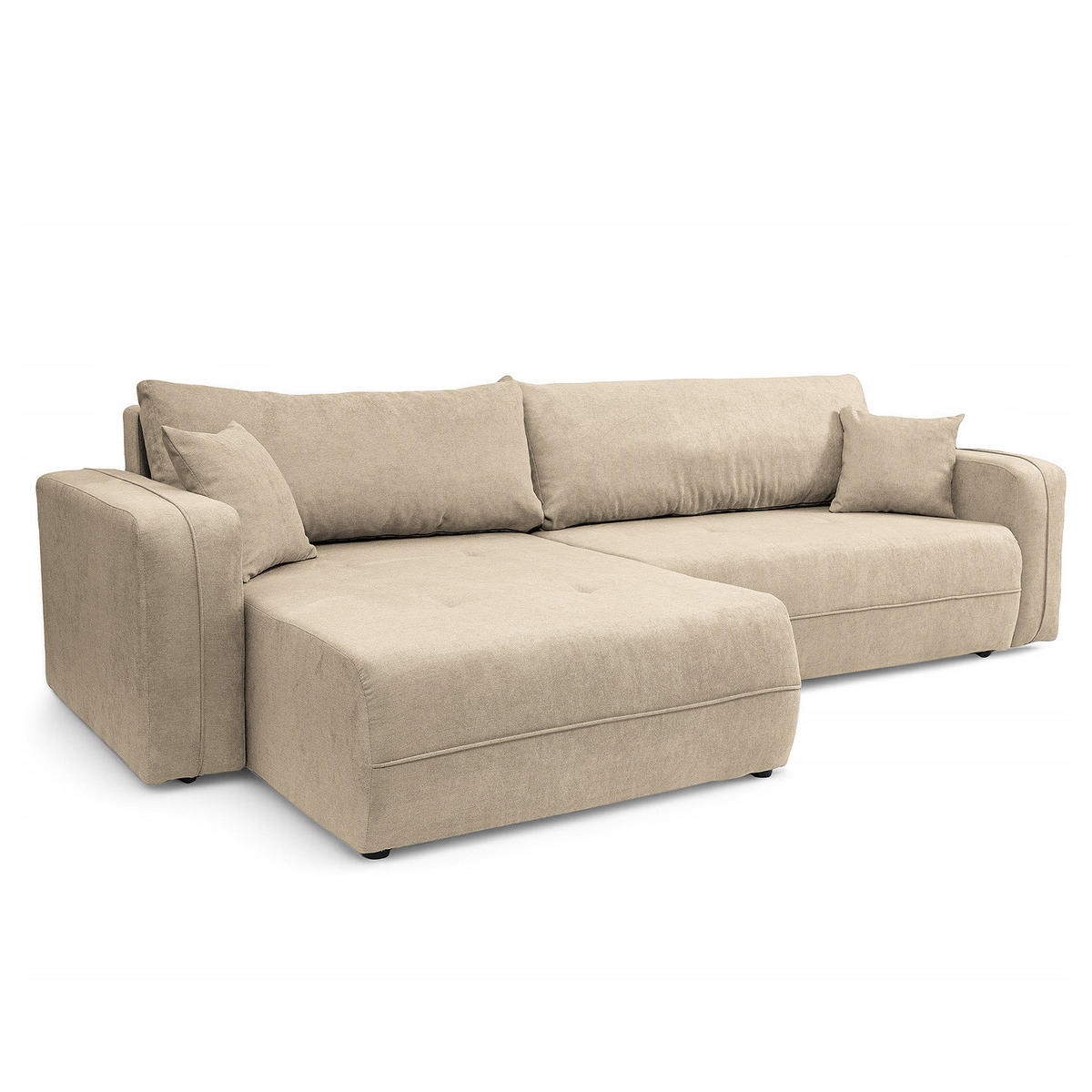 ECKSOFA mit Schlaffunktion - 272 cm - Creme/Schwarz, Kunststoff/Textil (272/145cm) - home24