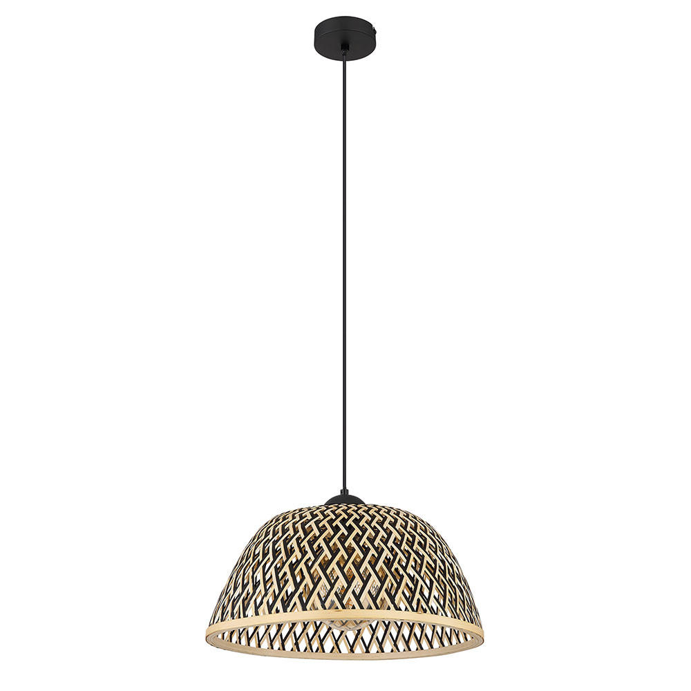 HÄNGELEUCHTE Metall Bambus Schirm Schwarz Matt - Schwarz, Holz (40/40/120cm) - Globo Lighting