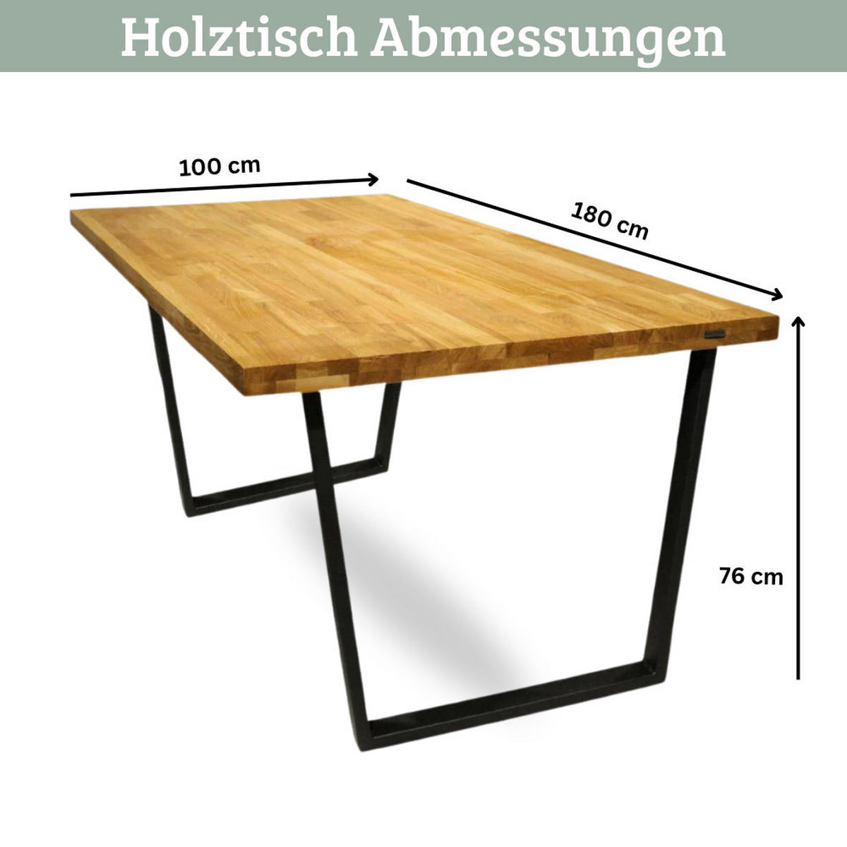 ESSTISCH Massivholz MEDO 180x100 cm Eichenholz Trapez Gestell - Braun, Holz/Metall (100/180/76cm) - DELUKE