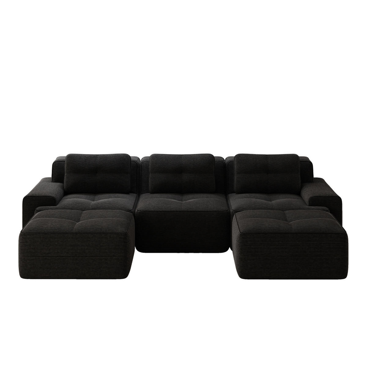 MODULARES Sofa aus Cord Schwarz 293x177x69 cm mit Ottoman und 74 cm Sitztiefe - Schwarz, Textil (177/293cm) - IVMEU