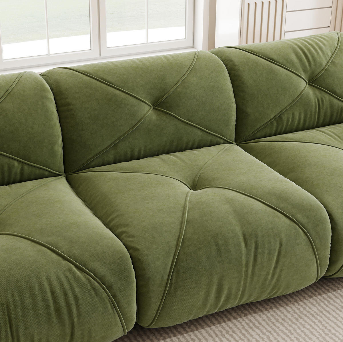 3-SITZER Sofa rahmenlos mit Chenille-Bezug, 32D-Schaumstoff und flexiblem Aufbau, Grün - Grün, Textil (281/76/95cm) - Redom