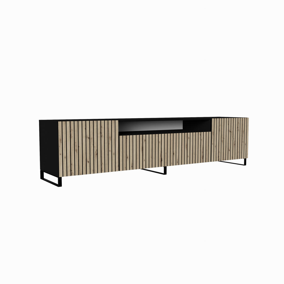 TV-SCHRANK CORA - Schwarz/Eiche Artisan, Holzwerkstoff (200/53/41cm) - Meblini