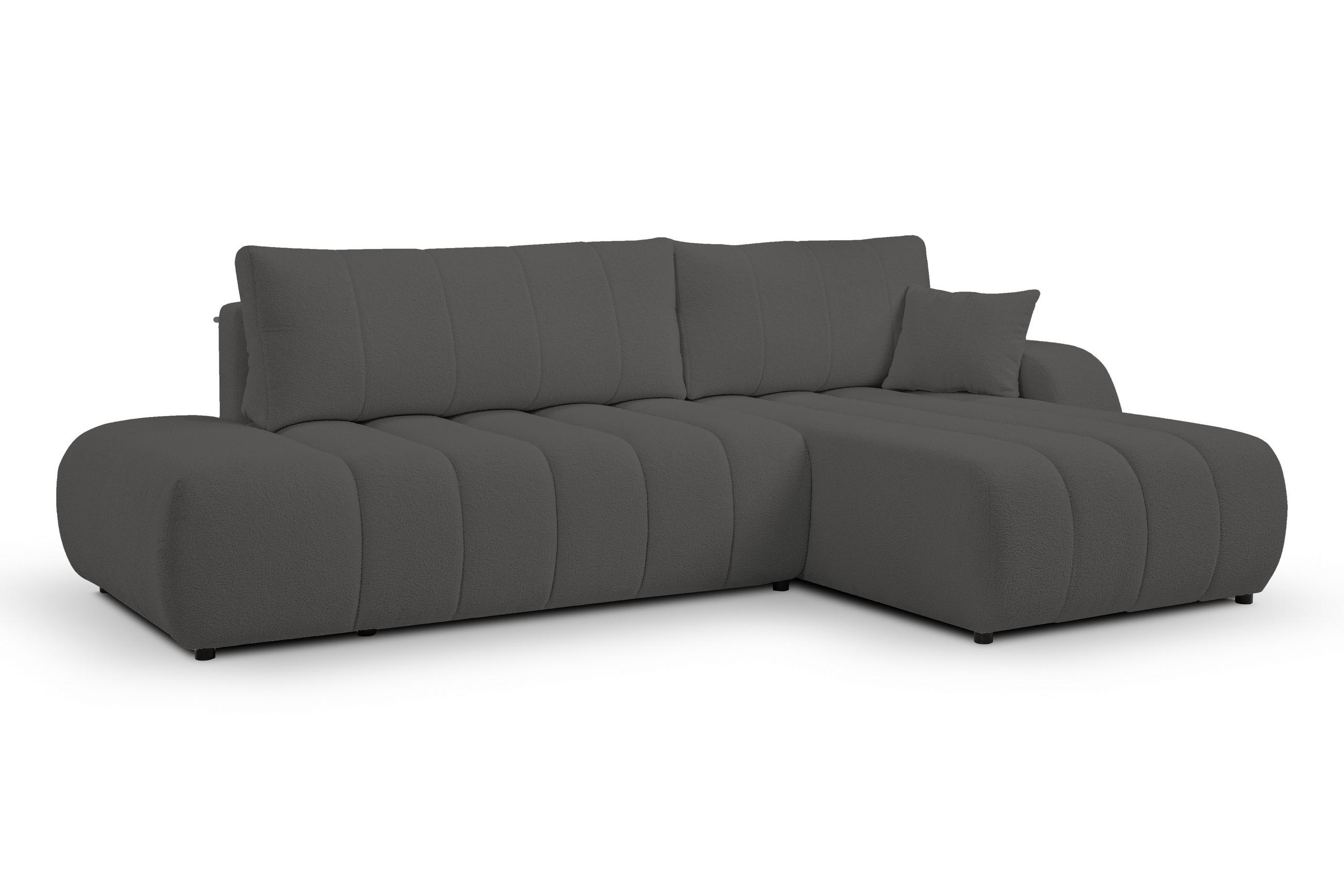 ECKSOFA Baloo mit Schlaffunktion und Bettkasten, komfortable Polsterung, Stoffbezug, lose Rückenkissen, freistehend, RECHTS, 276x176x88 cm, Dark grey - Dunkelgrau, Holz/Textil (276/176cm) - DomoHome