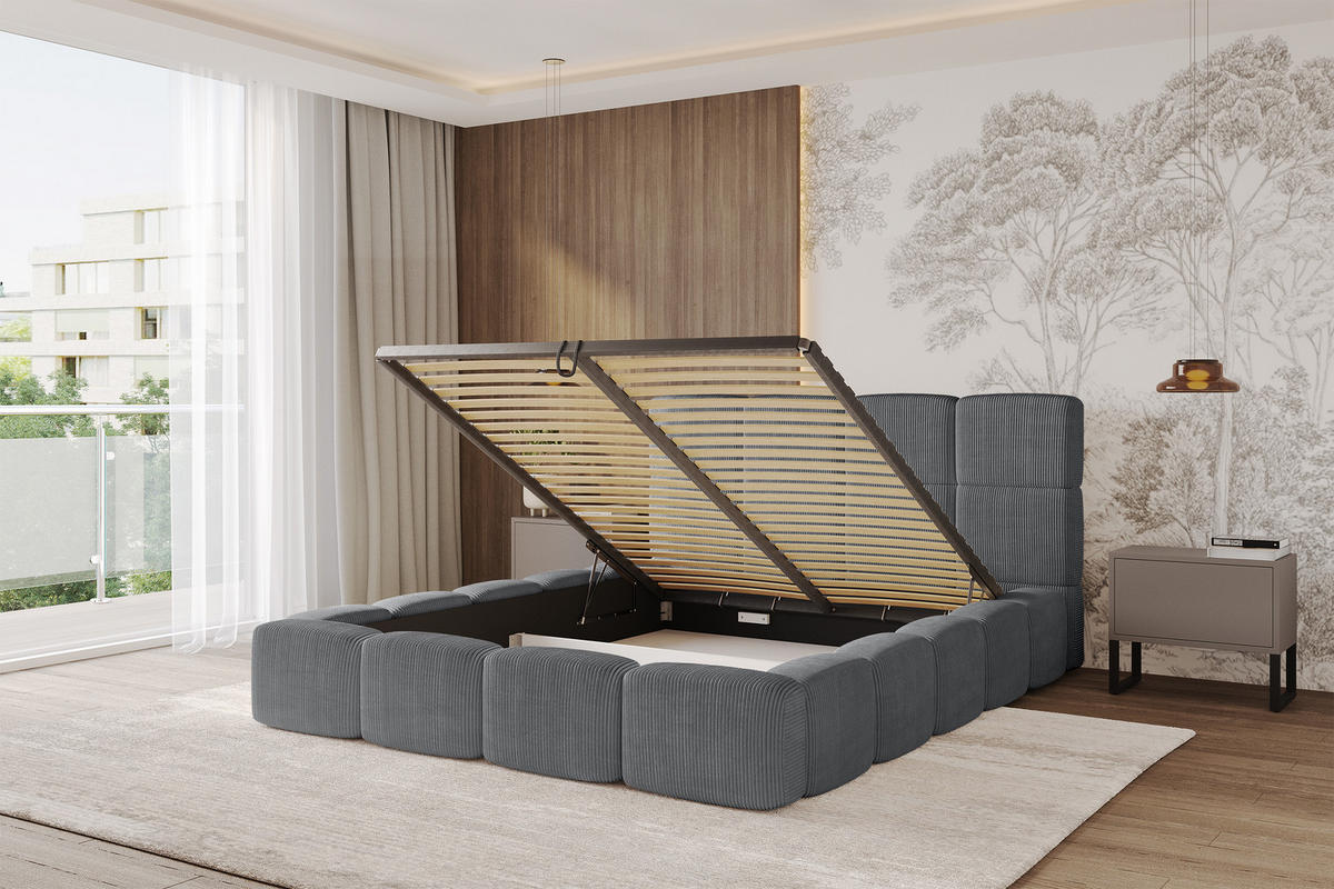 POLSTERBETT mit Bettkasten und Lattenrost, Bett mit Matratze H3/H4, Kopfteil, Boxbett, Doppelbett mit Stauraum - NATA 120x200 Dunkelgrau - Chromfarben, Holzwerkstoff/Textil (120/200cm) - ALTDECOR