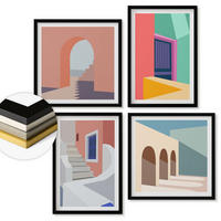 WANDBILDER 4er-Set - 50x50 cm & 40x60 cm Schwarzer Rahmen - Farbenfrohe moderne Gebäude - Schwarz, Kunststoff (50/50cm) - ArtPrintCave