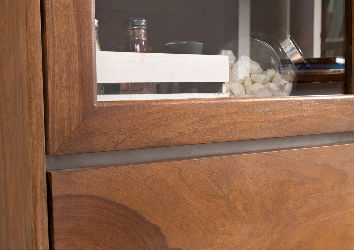 VITRINE Sheesham 102x40x205 noble unique lackiert SYDNEY #101 - Braun, Holz (102/205/40cm) - Massivmoebel24