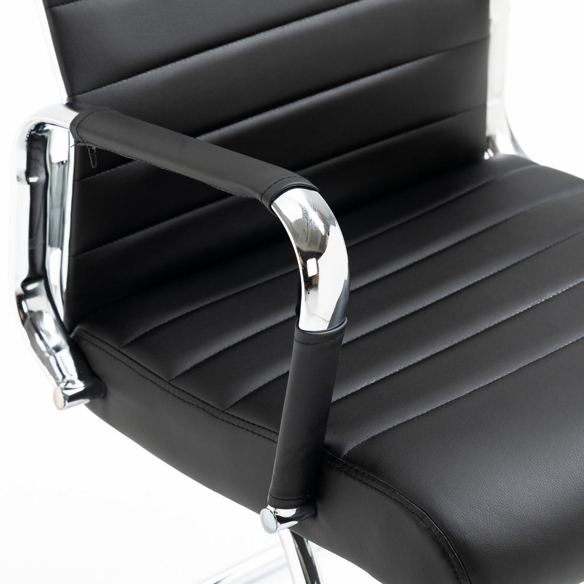 BESUCHERSTUHL OFFICE COMFORT 2er Set LB Kunstleder Schwarz - Silberfarben/Schwarz, Textil/Metall (56/94/64cm) - SVITA