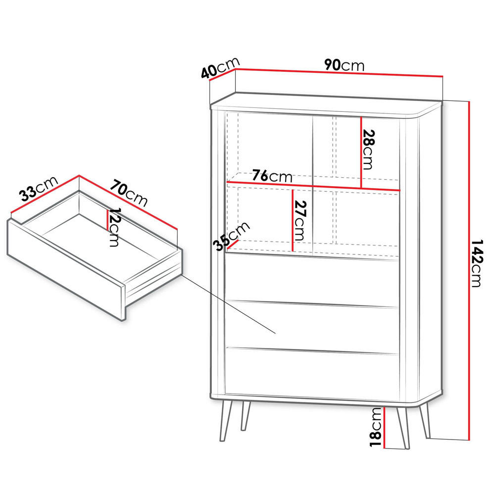 Thumbnail - Feldmann-Wohnen Regal, Beige, Grau, Holz, 1 Fächer, 3 Schubladen, 90x142x40 cm, Wohnzimmer, Regale, Bücherregale