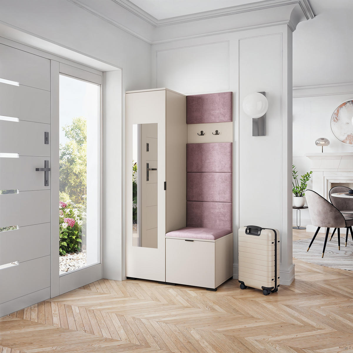 GARDEROBENSCHRANK VIRA 95/181/51 cm Modern Garderobe-Set Kaschmir - Kaschmir/Lila, Holzwerkstoff (95/181/51cm) - MASSENO