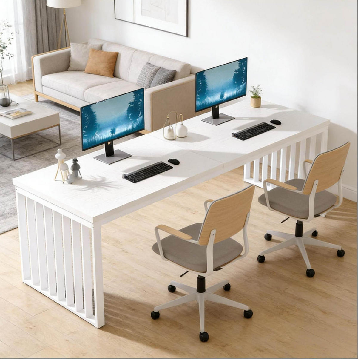 SCHREIBTISCH für 2 Personen 180 x 60 cm Holzoptik White - Weiß, Metall (180/60/76cm) - Meubliv
