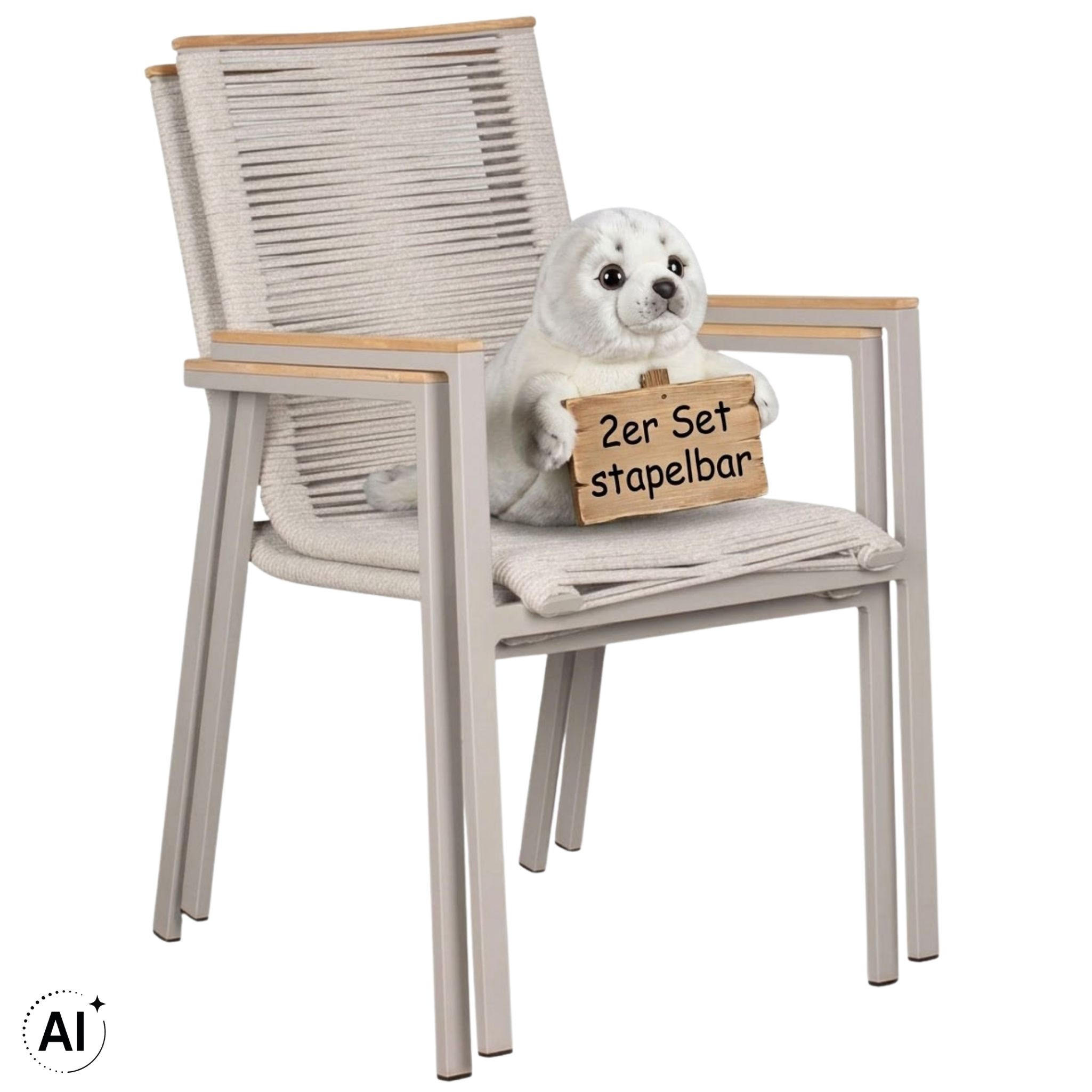 GARTENSTÜHLE stapelbar 2er Set Alicante - Beige, Metall (57/90/60cm) - Mr. Deko