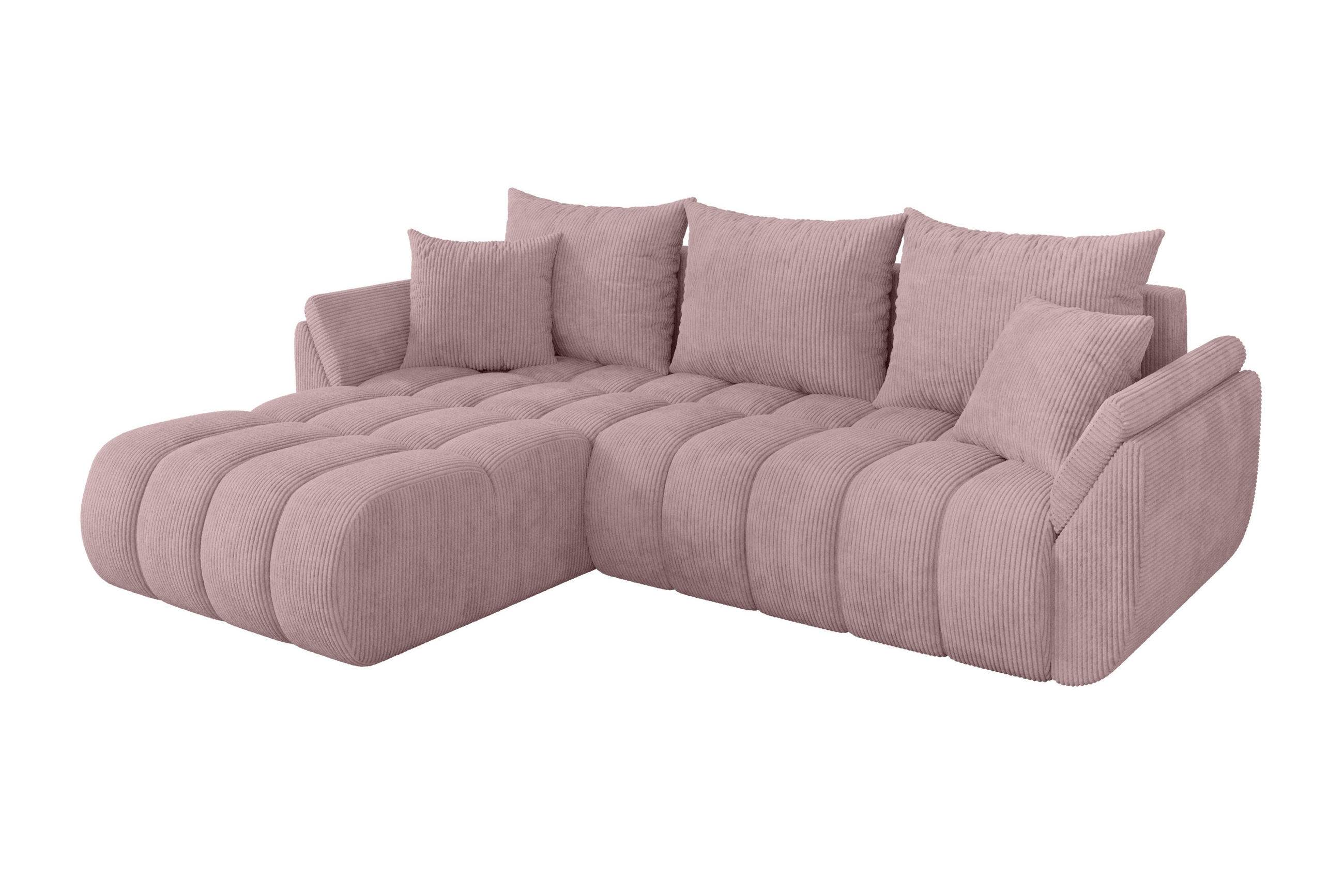 ROHOVÁ SEDAČKA s funkcí spaní, otoman vlevo TOKO-L-v1 277x194x86 růžová manšestr - růžová/černá, kompozitní dřevo/textil (277/194cm) - ALTDECOR
