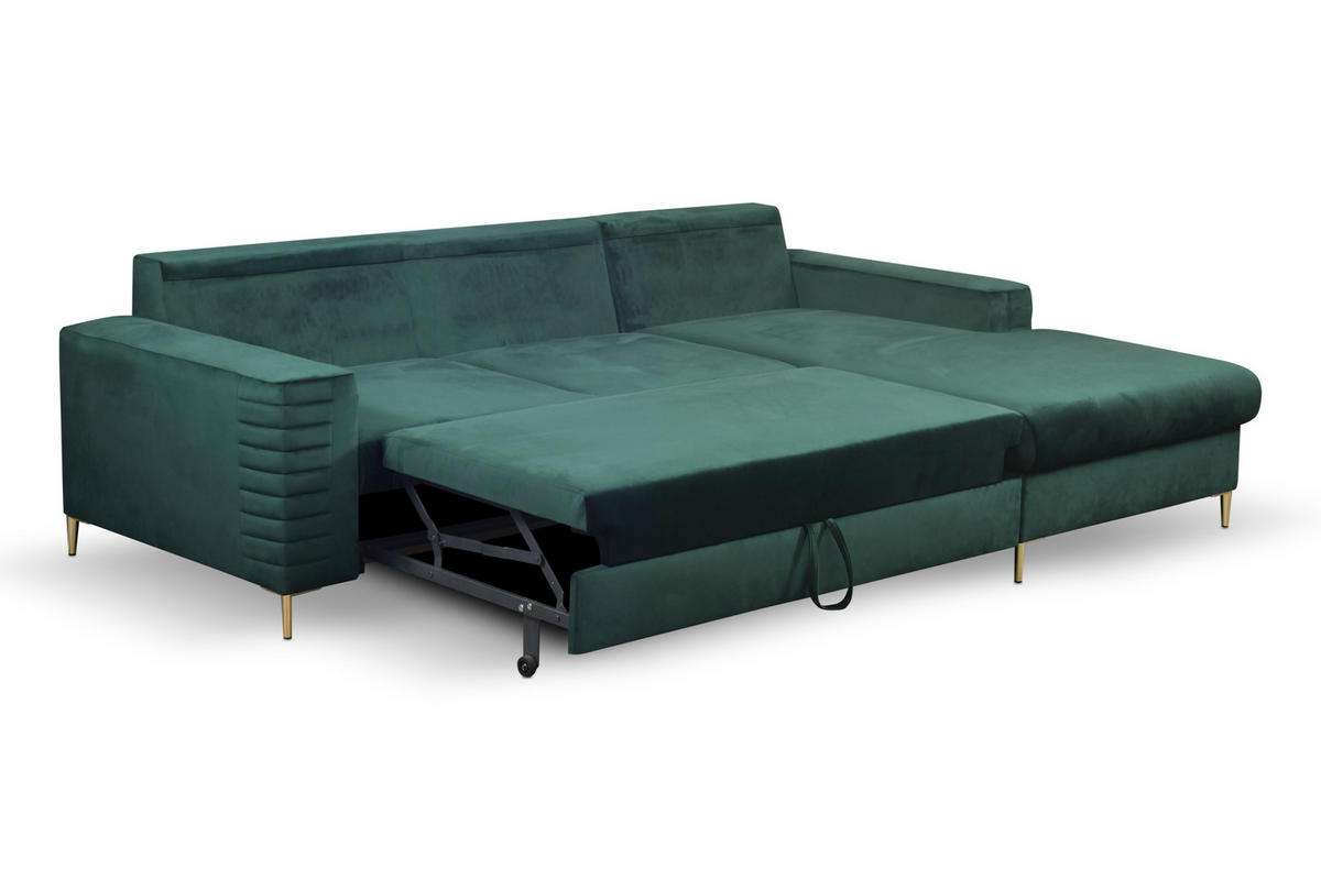 ECKSOFA GRIFO R-S Grün Velours-Stoff mit Schlaffunktion - Grün, Holz (253/165cm) - MASSENO