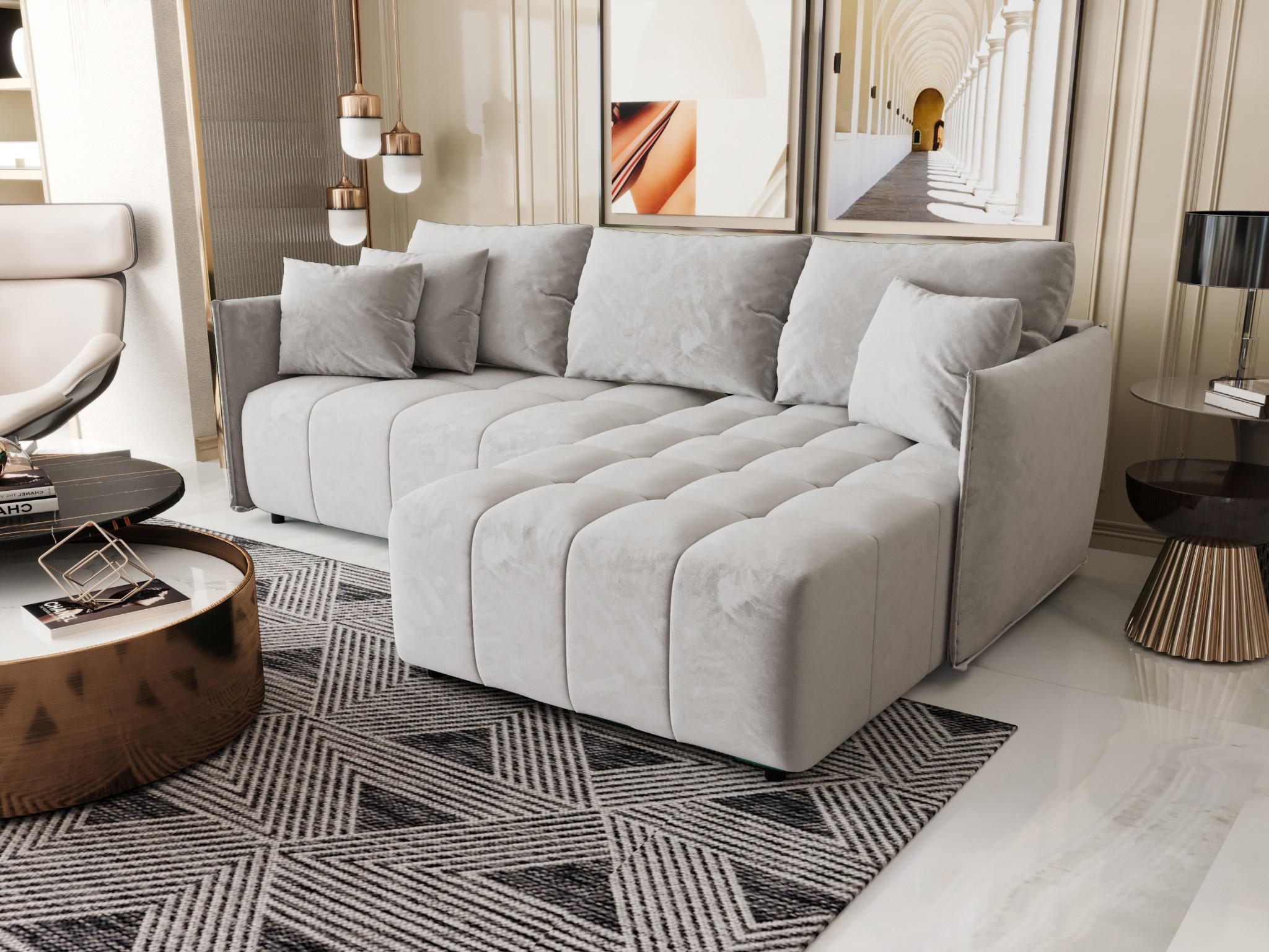 ECKSOFA mit Schlaffunktion ONIL L Monolith 84 Rechts - Hellgrau, Textil (245/175cm) - Bedante