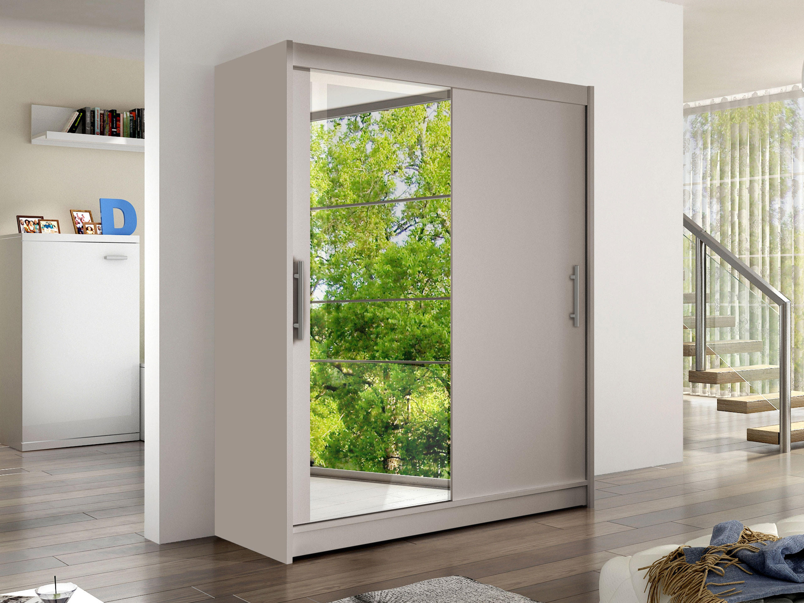 SCHWEBETÜRENSCHRANK Westa VI - Kaschmir/Silberfarben, Holzwerkstoff/Metall (150/200/58cm) - MIRJAN24