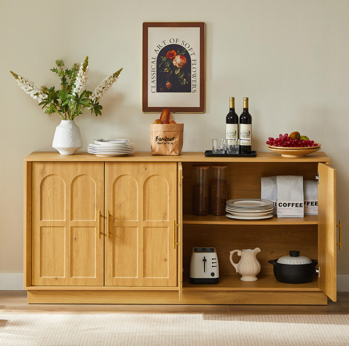 SIDEBOARD 169/40/80 cm aus MDF mit geschwungener Front Naturfarben - Naturfarben, Holzwerkstoff (169/80/40cm) - Modenvie