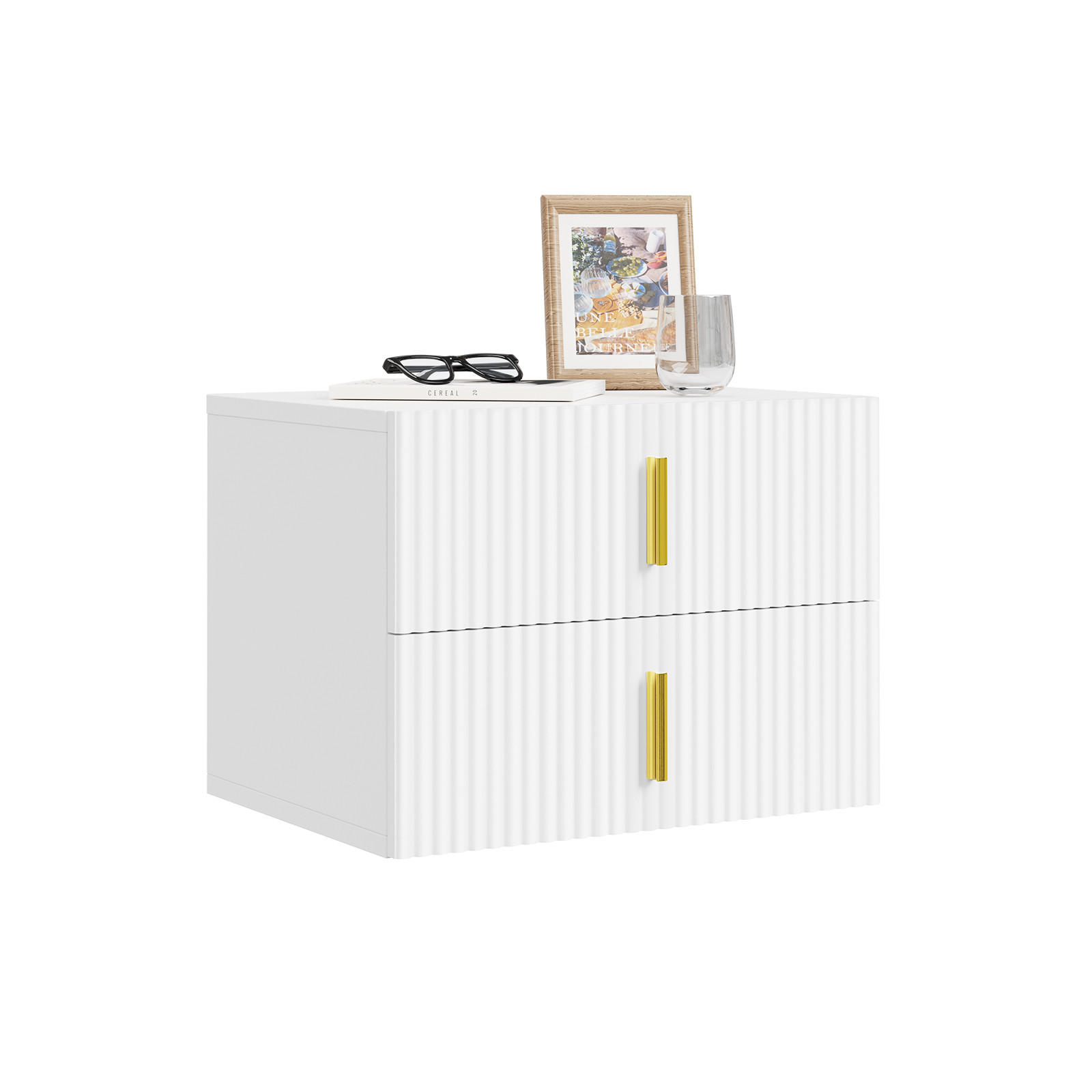 NACHTTISCH mit zwei Schubladen FBT177-E-W - Weiß, Holzwerkstoff (40/30/30cm) - SoBuy