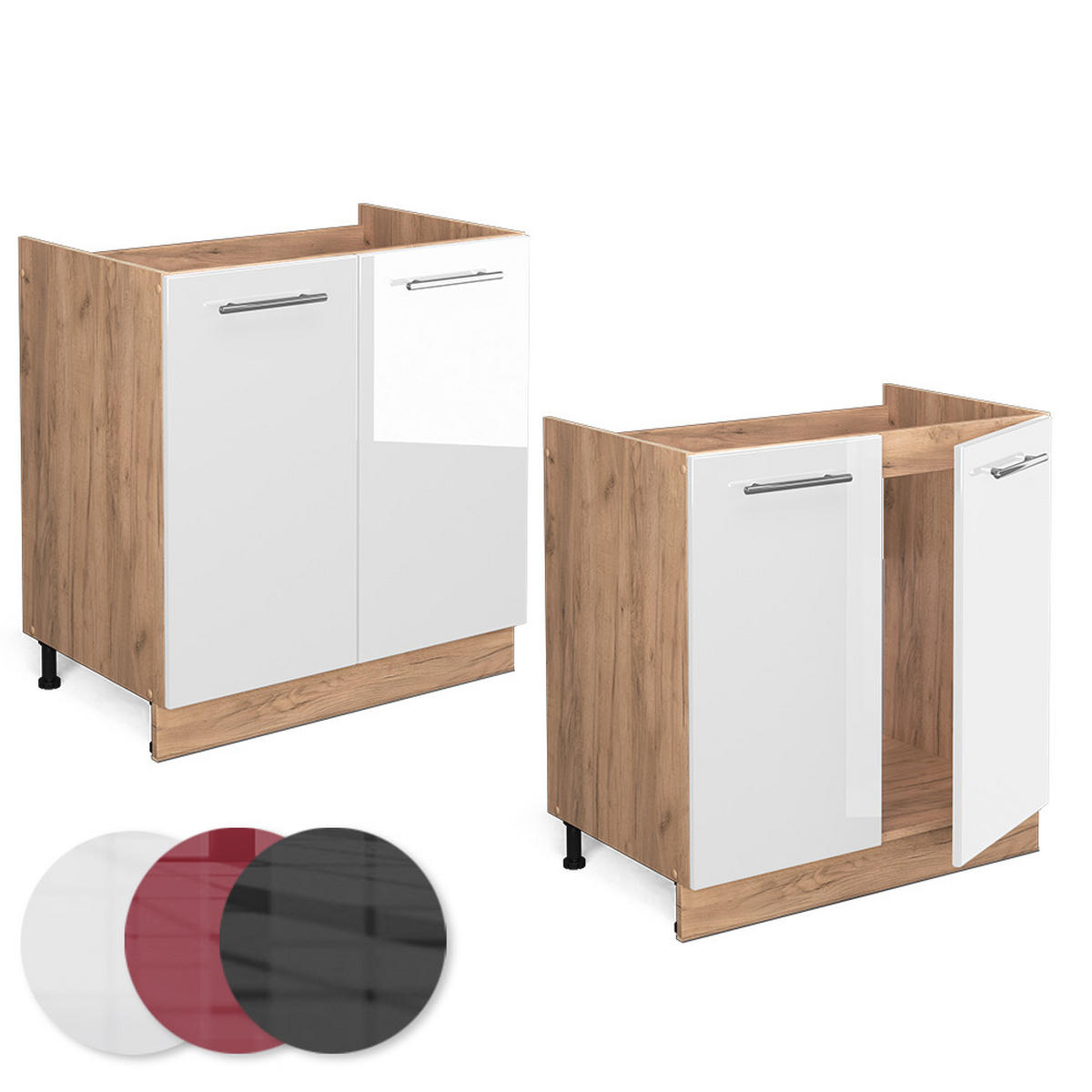 SPÜLENUNTERSCHRANK Fame-Line Weiß Hochglanz 80 cm ohne AP - Honigeiche/Weiß Hochglanz, Holzwerkstoff (80/82/51.6cm) - Vicco