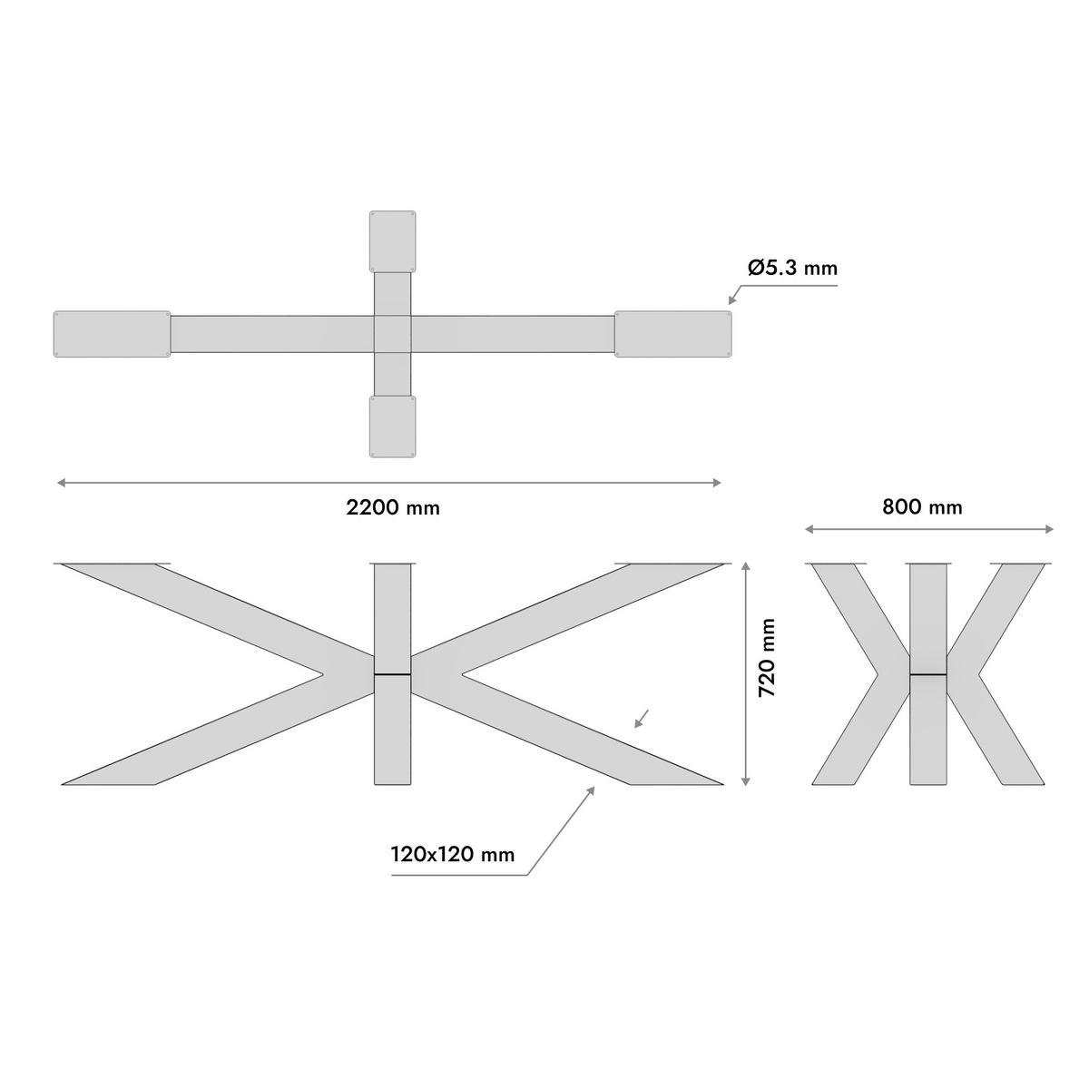 TISCHBEINE Acamar Extreme Metall Schwarz 220/70/72 cm - Schwarz, Metall (80/72/220cm) - Metalo Pro