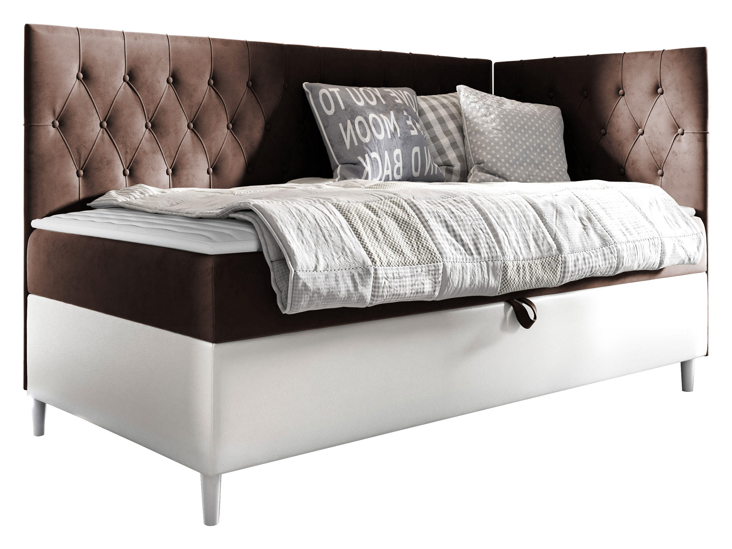 BOXBETT Filip Junior 3, Seite zum Öffnen des Bettkastens: Rechts - Weiß/Braun, Holz (90/200cm) - MIRJAN24