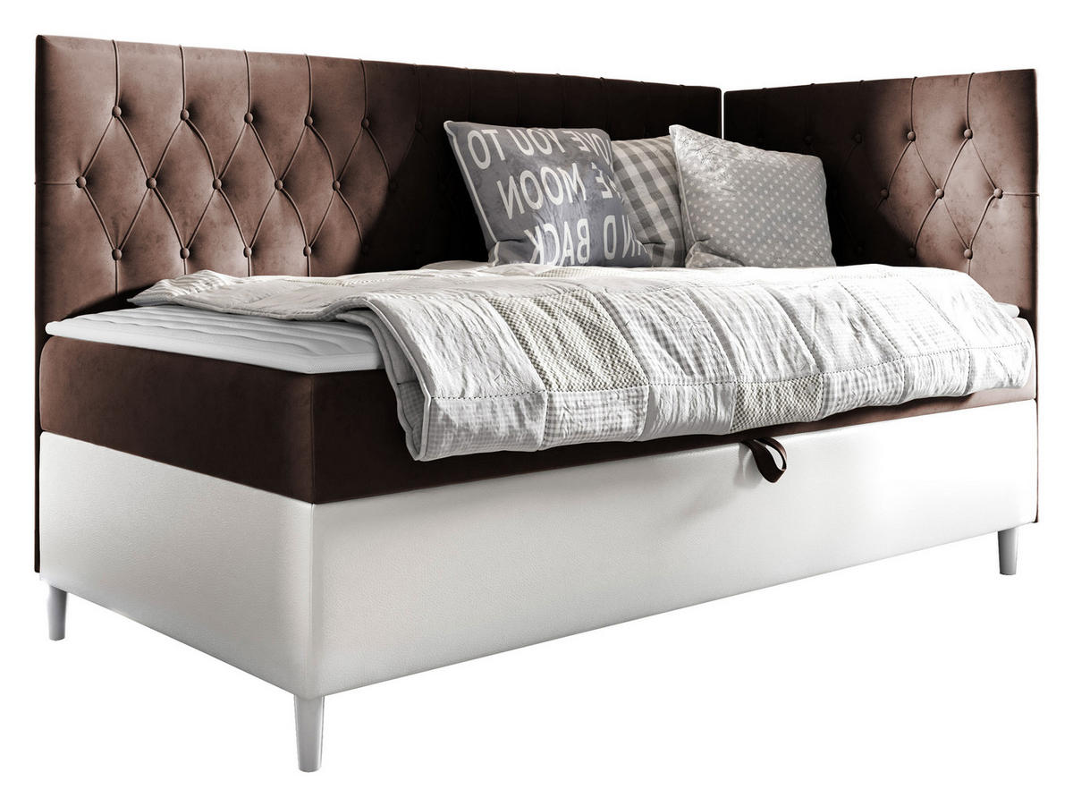 BOXBETT Filip Junior 3, Seite zum Öffnen des Bettkastens: Rechts - Weiß/Braun, Holz (90/200cm) - MIRJAN24