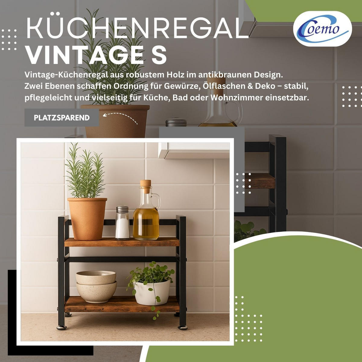 KÜCHENREGAL VINTAGE Metall + Holz 40/18/40 cm - Braun, Metall (18/40/40cm) - Mein-Regal