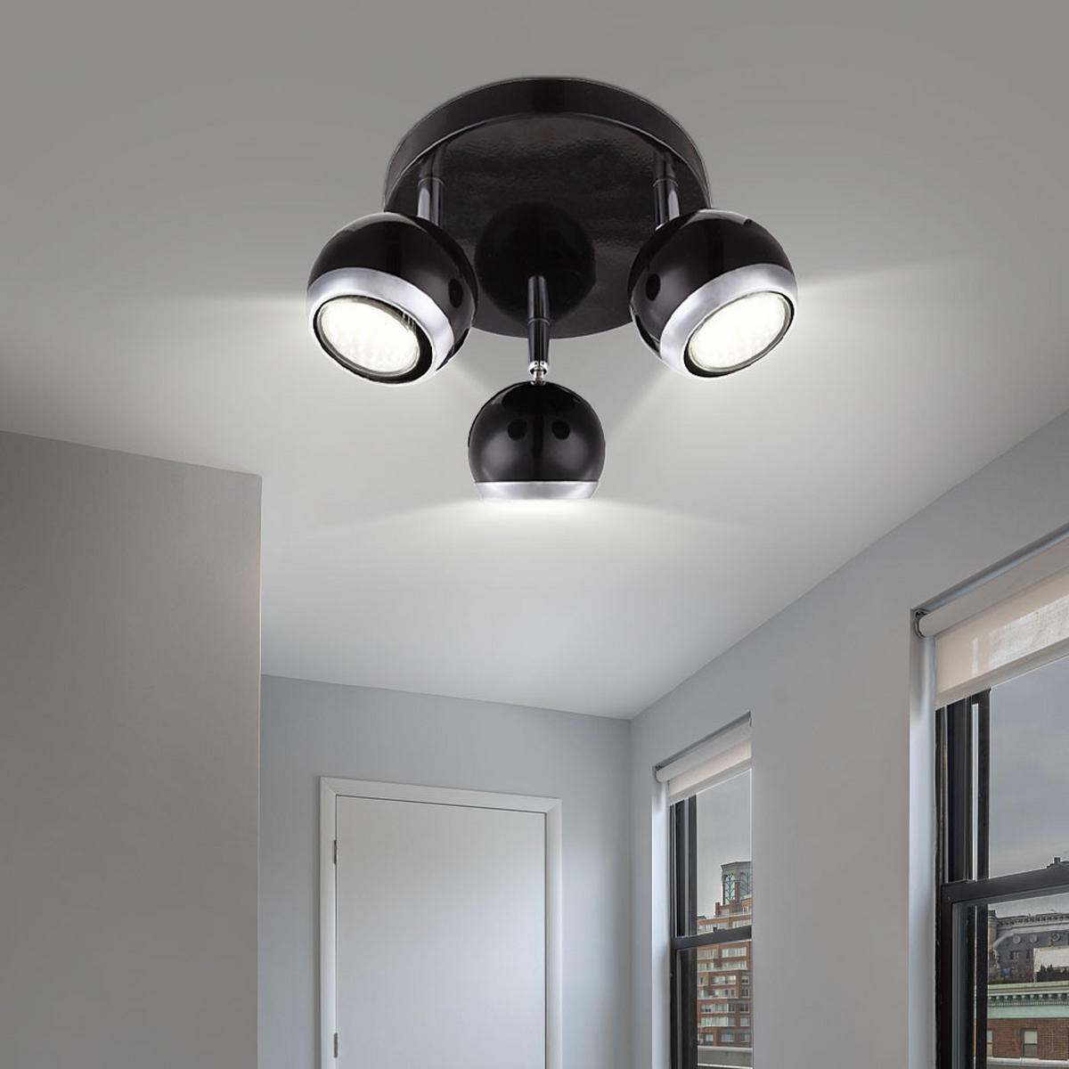 LED DECKENLEUCHTE Oman Schwarz Chrom - Schwarz, Metall (18/18/13cm) - Globo Lighting