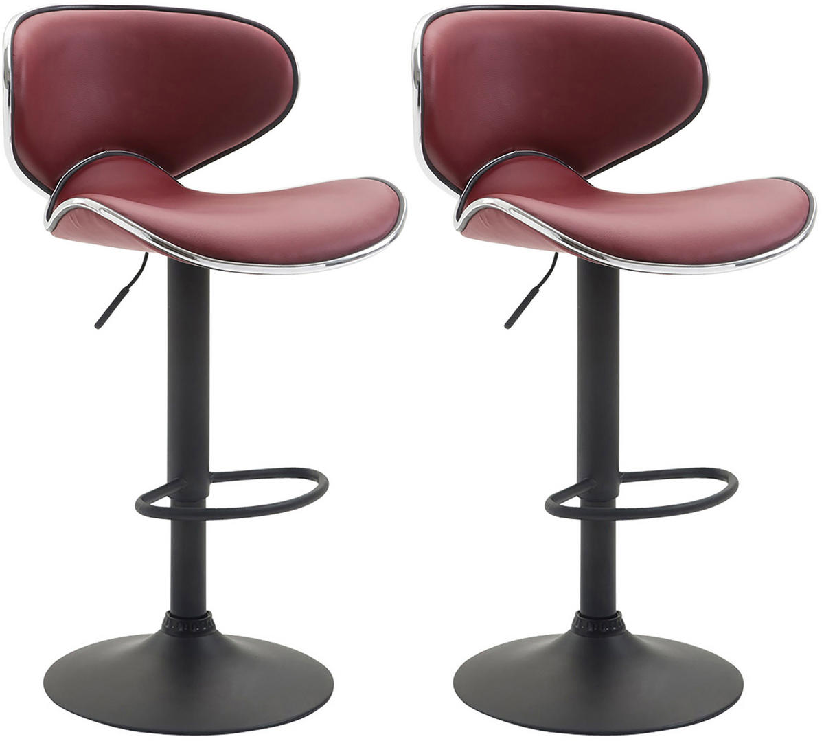 BARHOCKER 2er Set Las-Mallorcas Kunstleder schwarz bordeauxrot - Bordeaux/Schwarz, Kunststoff/Metall (46/108/49cm) - TPFLiving
