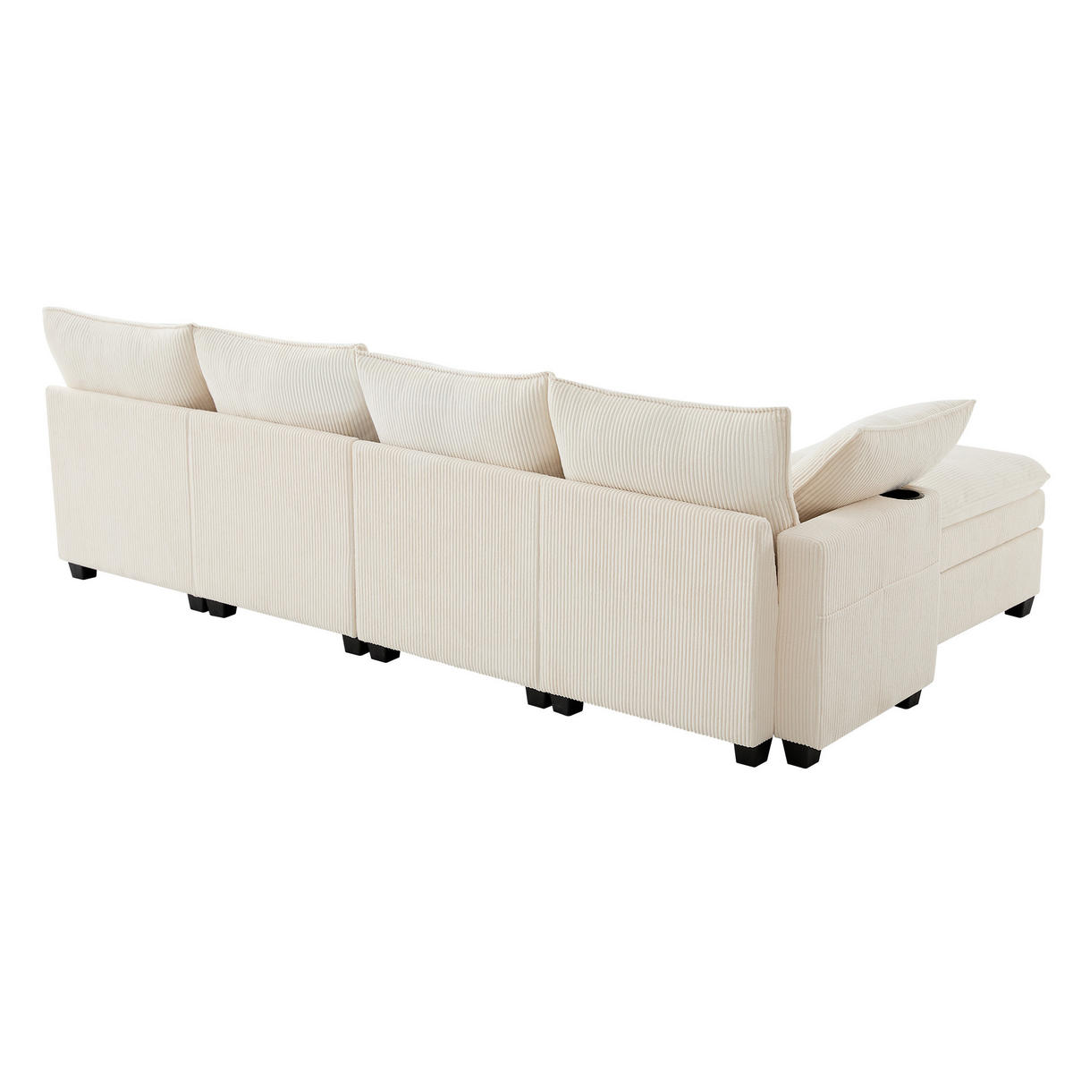 WOHNLANDSCHAFT Cord mit 2 Hockern und USB-Anschluss Stauraum 280/151/82 cm Beige - Beige, Kunststoff/Textil (82/280/151cm) - Redom