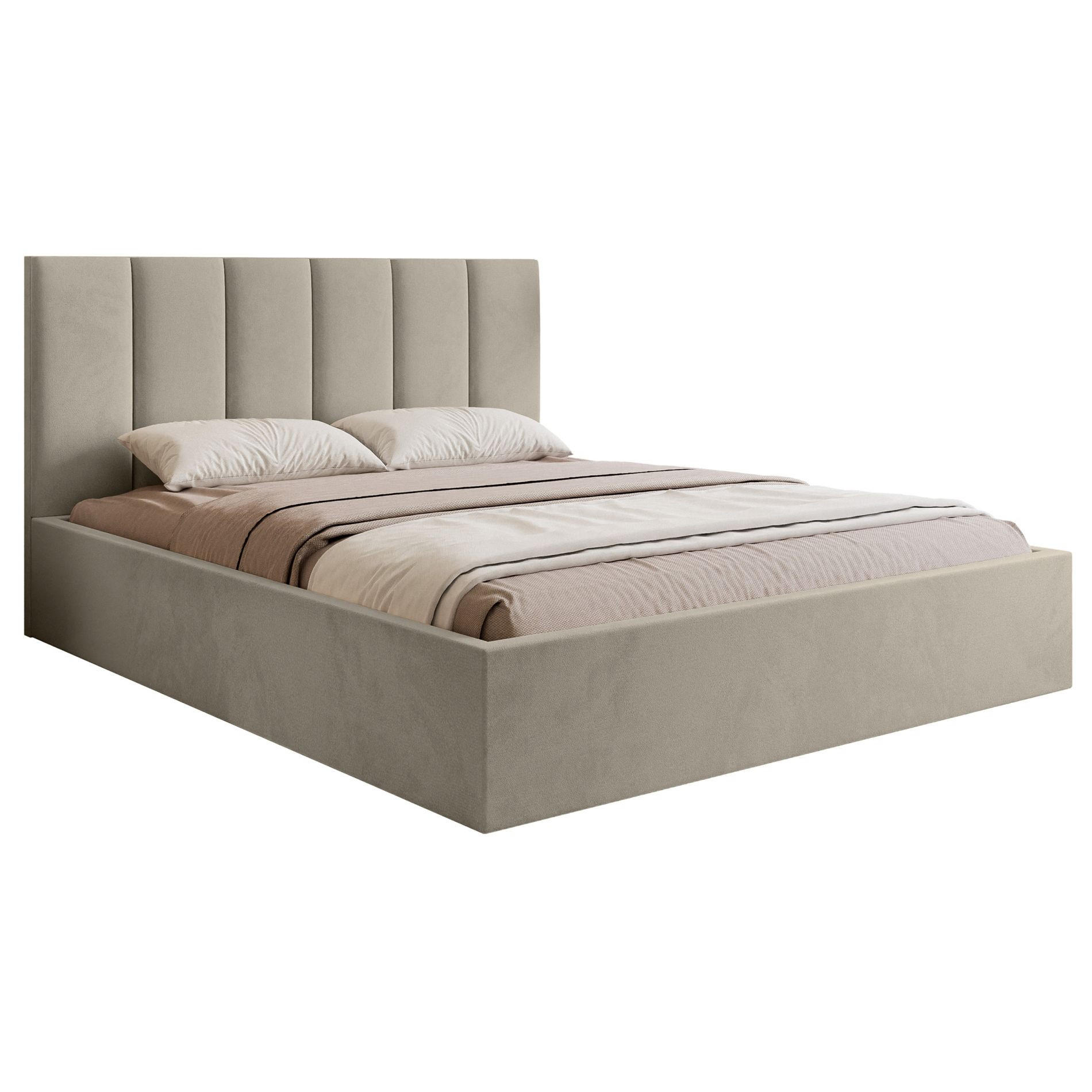 POLSTERBETT Masego Hellbeige, Velours, 180x200 cm - Ecru, Textil (180/200cm) - Selsey