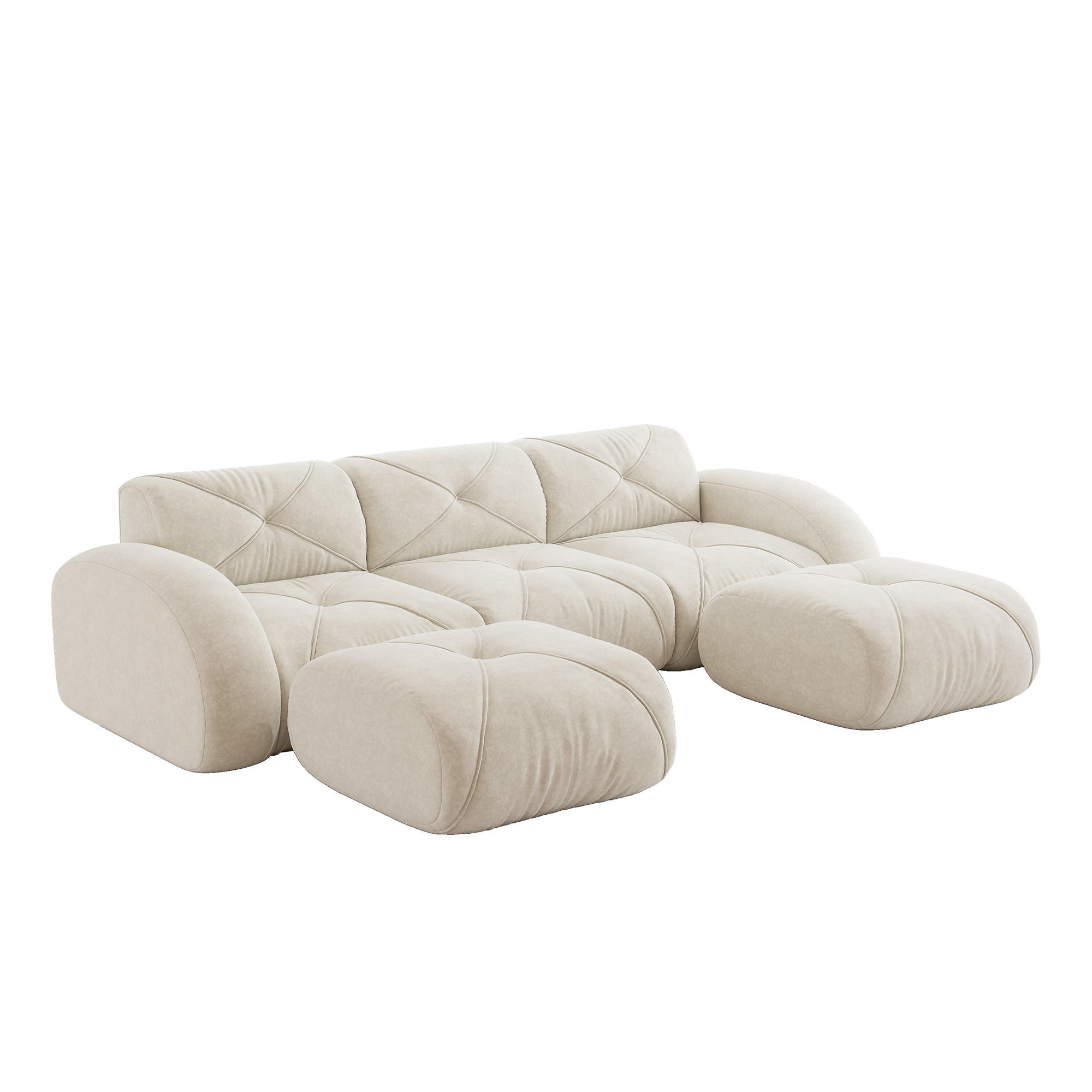 3-SITZER Sofa 281x171x76 cm aus Chenille-Stoff rahmenlos modular, weiß - Weiß, Textil (171/76/281cm)