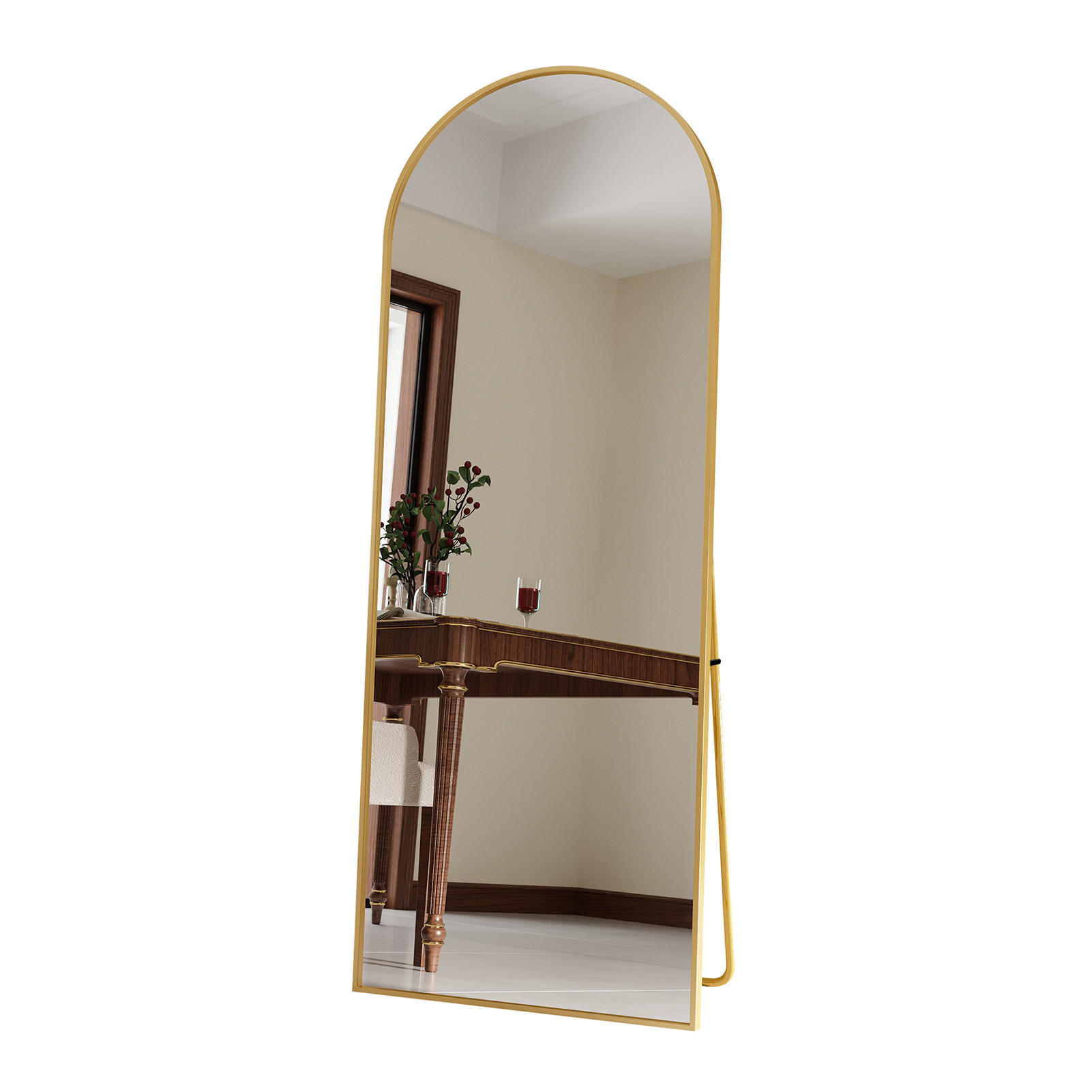 GANZKÖRPERSPIEGEL 60x165 cm, Bogen, Aluminiumrahmen, freistehend oder wandmontierbar in Gold - Goldfarben, Metall (60/4/165cm) - BRILVERDE