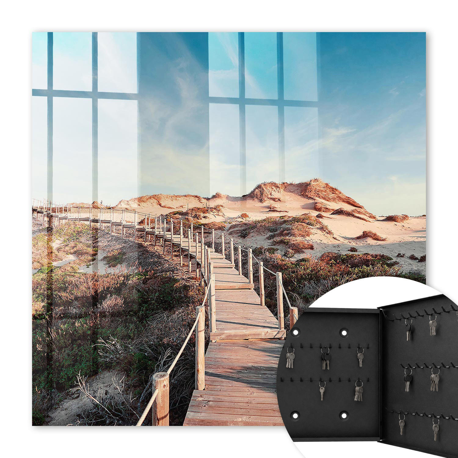 SCHLÜSSELBOX Schwarz 30x30 cm- Türöffnung nach rechts - Dünenpfad - Blau, Metall (30/30/5cm) - TULUP