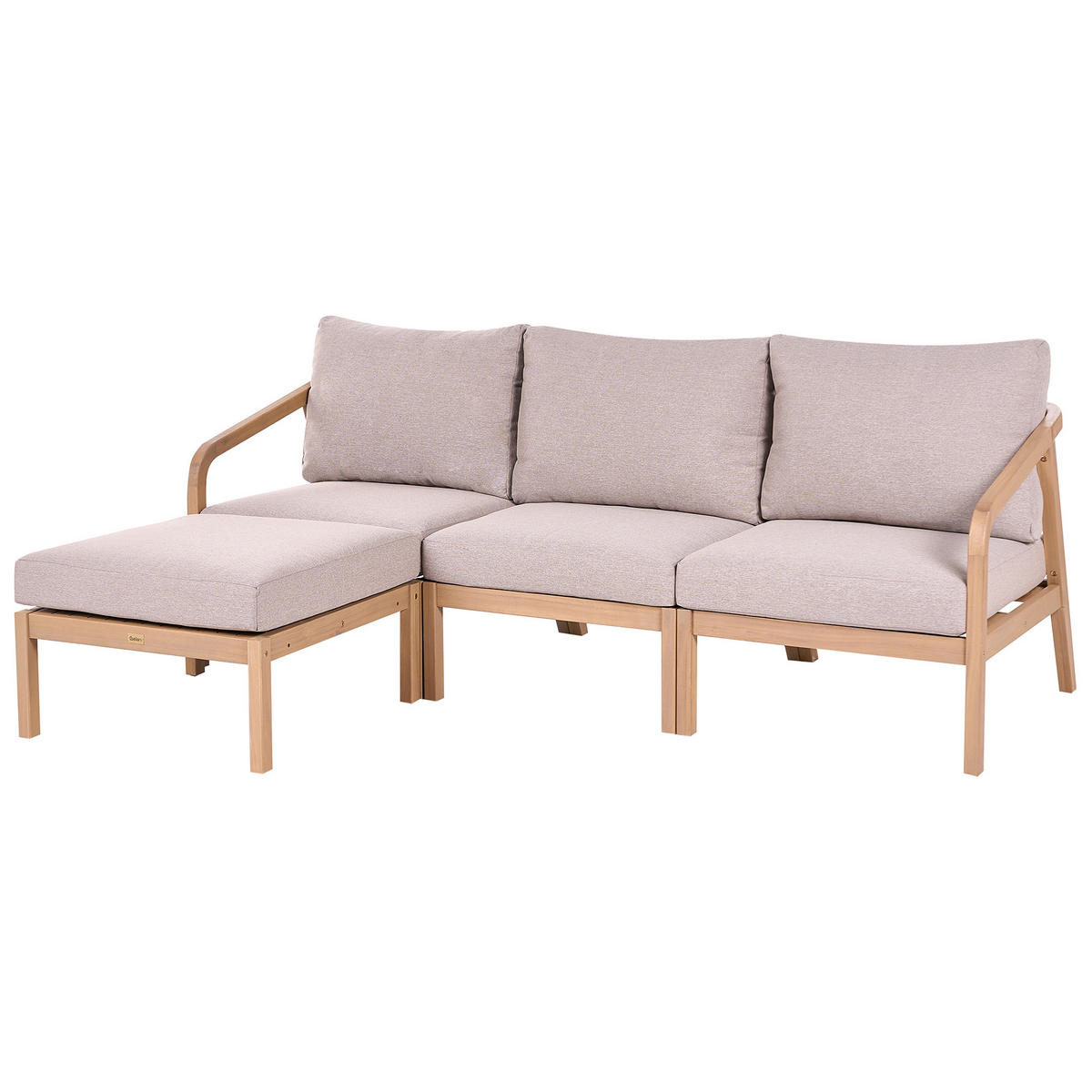 GARTENSOFA Set 3-Sitzer mit Ottomane Akazienholz Hellbraun Rivello - Hellbraun/Beige, Holz (198/84/66cm) - Beliani