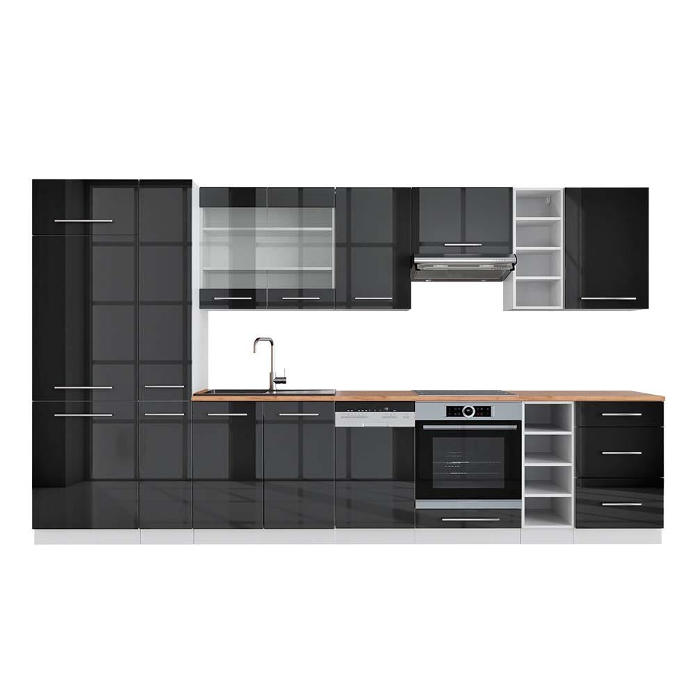 KUHINJSKI BLOK Fame-Line Antracit visok sijaj/bela 355 cm , DP Hrast - črna/bela, leseni material (355/206.8/60cm) - Vicco