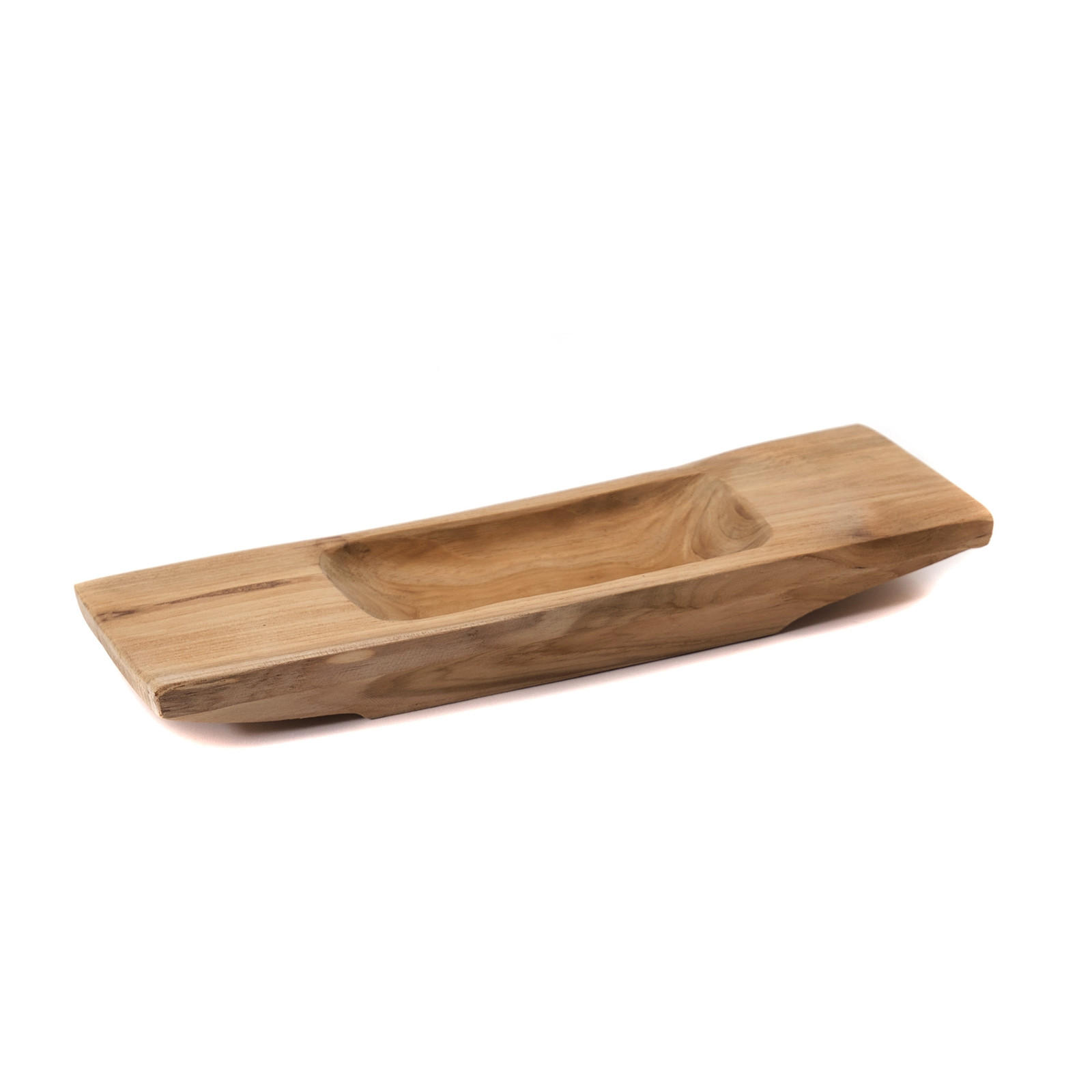 DEKO SCHALE Barco 40 Teak Wurzelholz massiv, mit Griff, geschnitztes Unikat naturfarben - Naturfarben, Holz (5cm) - CREEDWOOD