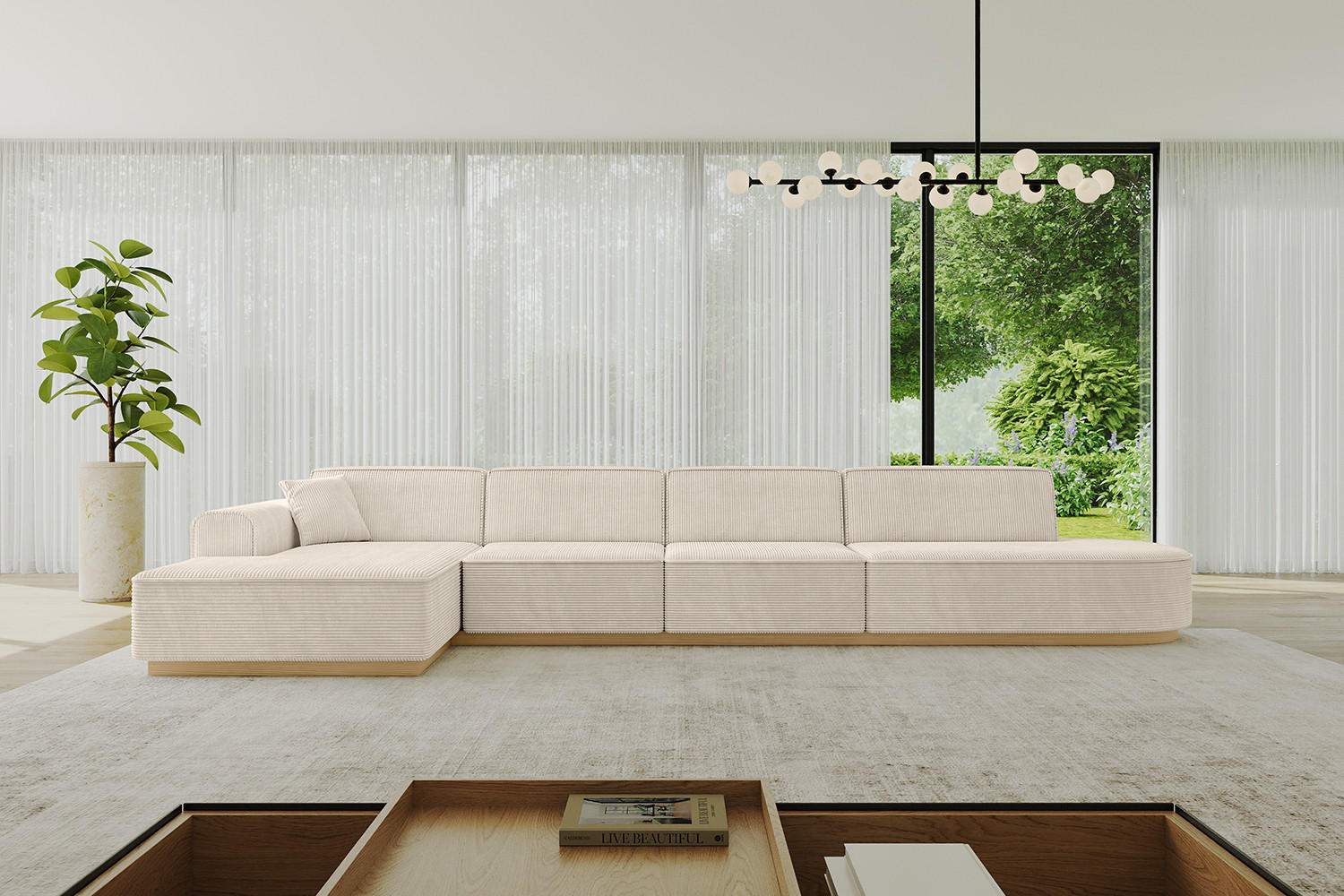 ECKSOFA Ottomane Links IREA-L3-v2 - 403x165x81 cm Beige - Beige, Holzwerkstoff/Textil (403/165cm) - ALTDECOR