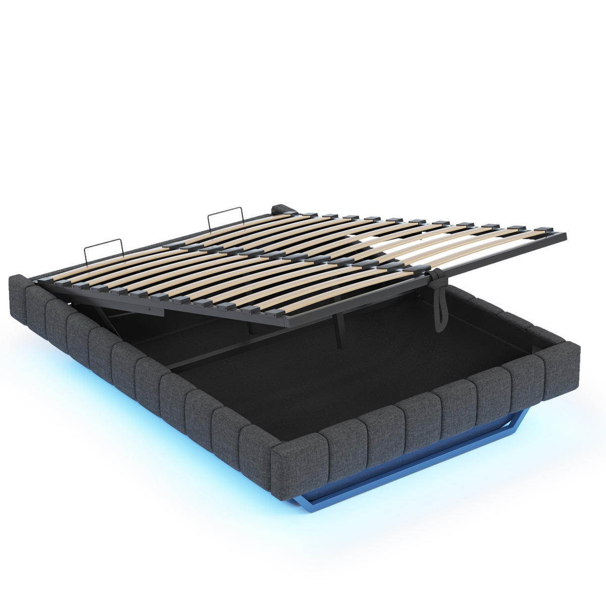 POLSTERBETT 140/200 cm Grau Hydraulischer Stauraum mit LED-Beleuchtung aus Leinen - Grau, Textil (140/200cm) - OKWISH