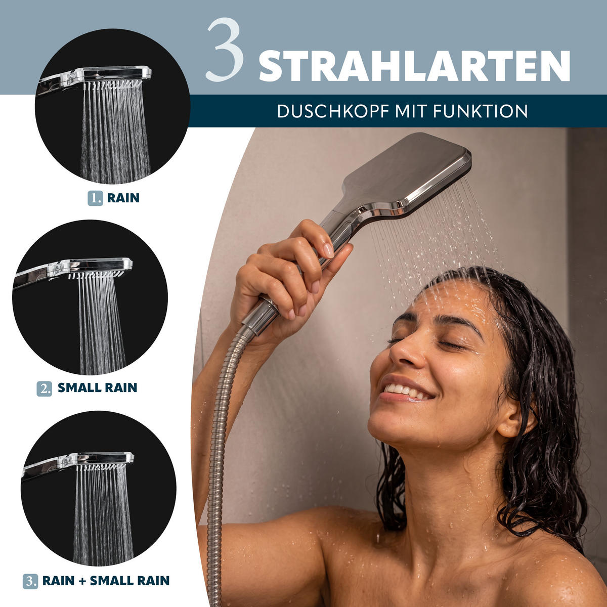 HANDBRAUSE, inkl. Schlauch und Halter, Strahlscheibe weiß - Weiß, Kunststoff (3cm) - eluno