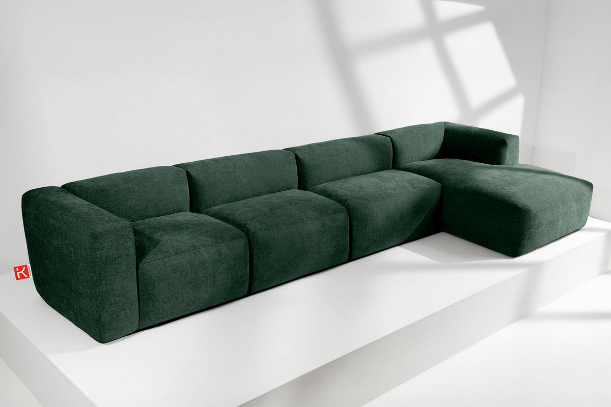 ECKMODULSOFA-RECHTS BUFFO 6-Sitzer mit extrem weicher Sitzfläche, Gewebestoff, marine - Blau/Grün, Textil (377/180cm) - KONSIMO®