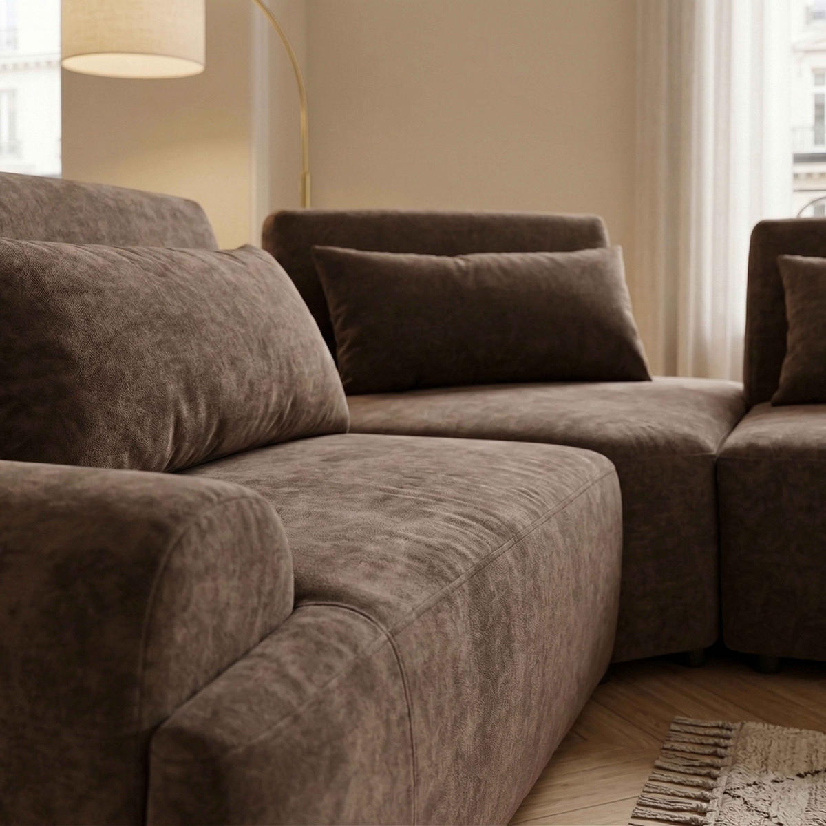 ECKSOFA 3-Sitzer, Schokoladebraun - Braun, Textil (231/231cm) - Oviala