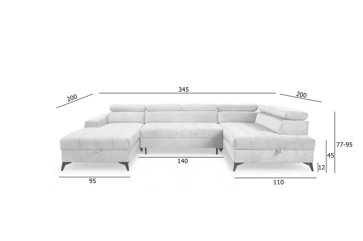 WOHNLANDSCHAFT Arkucio U Beige 345/200/95 cm – großes Sofa mit Schlaffunktion R - Beige/Schwarz, Textil/Metall (345/95/200cm) - AX Living