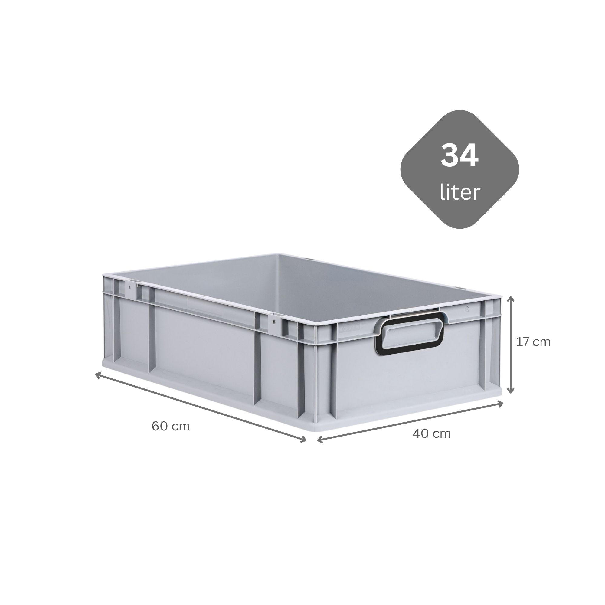 EUROBOX NextGen Color 17x40x60 cm 34 Liter Griffe schwarz zu, Grau - Schwarz/Grau, Kunststoff (40/17/60cm) - PROREGAL
