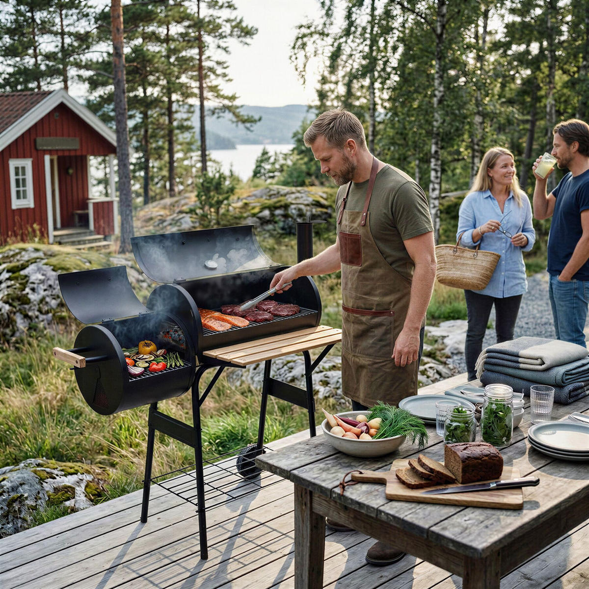 HOLZKOHLEGRILL , 110 x 60 x 116 cm, schwarz - Schwarz, Textil (60/116/110cm) - tectake