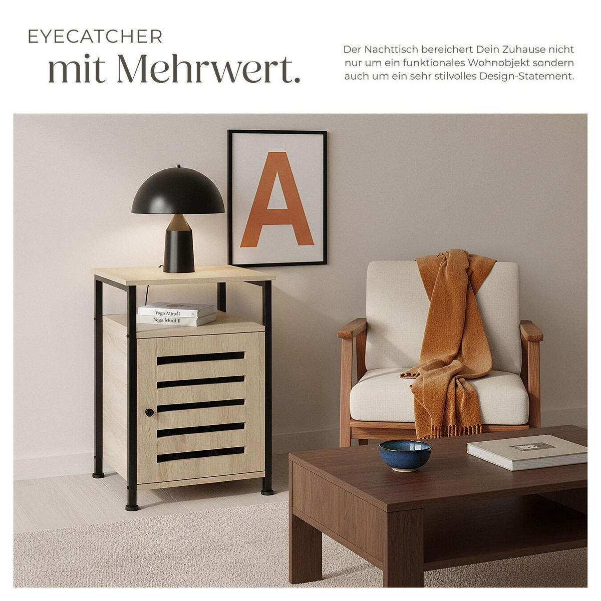 BEISTELLSCHRANK Cork,40,5 x 40,5 x 60,5 cm,Industrial Holz hell, Eiche Sonoma - Naturfarben, Holz (40.5/60.5/40.5cm) - tectake